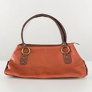 Fossil Orange Brown Genuine Leather Hobo Shoulder Handbag Purse Braided Strap